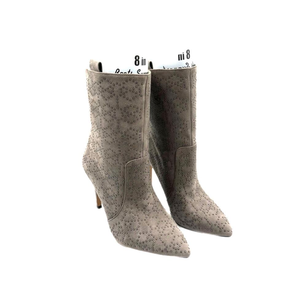 Vince Camuto Korikanta Gray Silver Studded Stiletto Mid Pointed Toe Chic Booties
